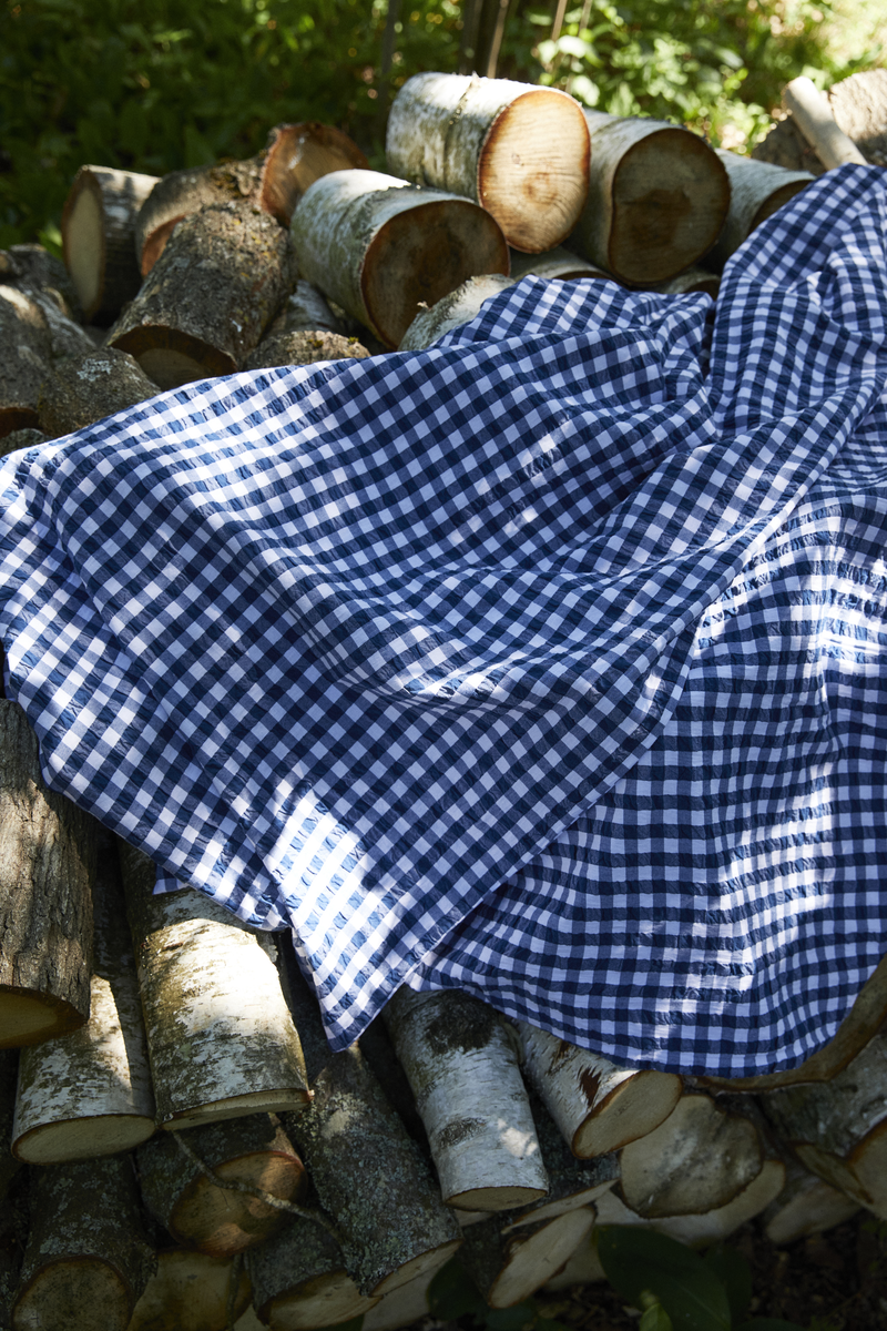 Organic Cotton Bed Linens - Dark Blue / White