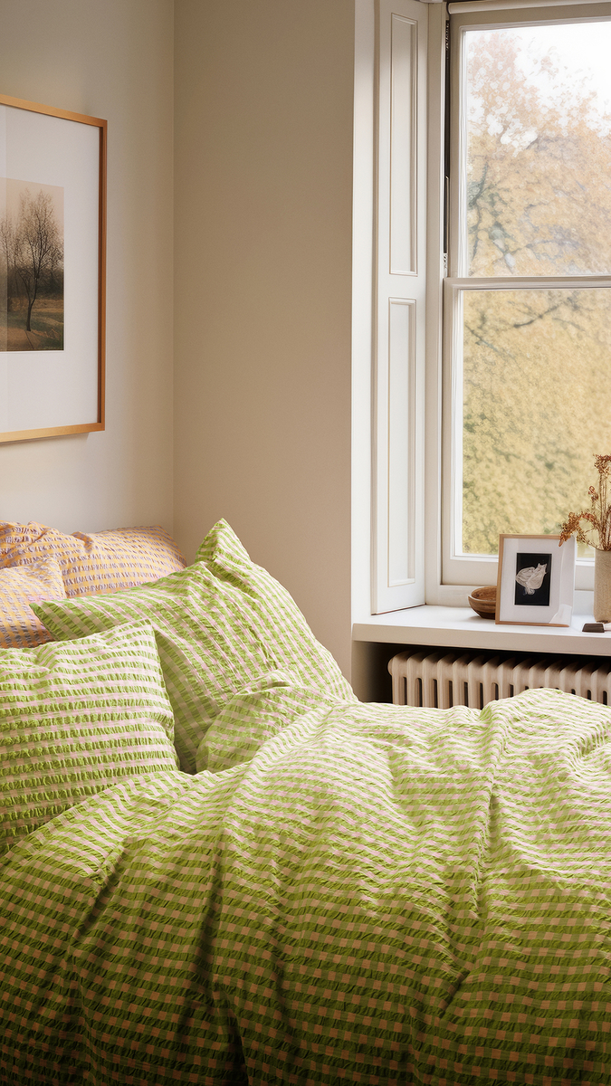Organic Cotton Bed Linens - Green / Sand