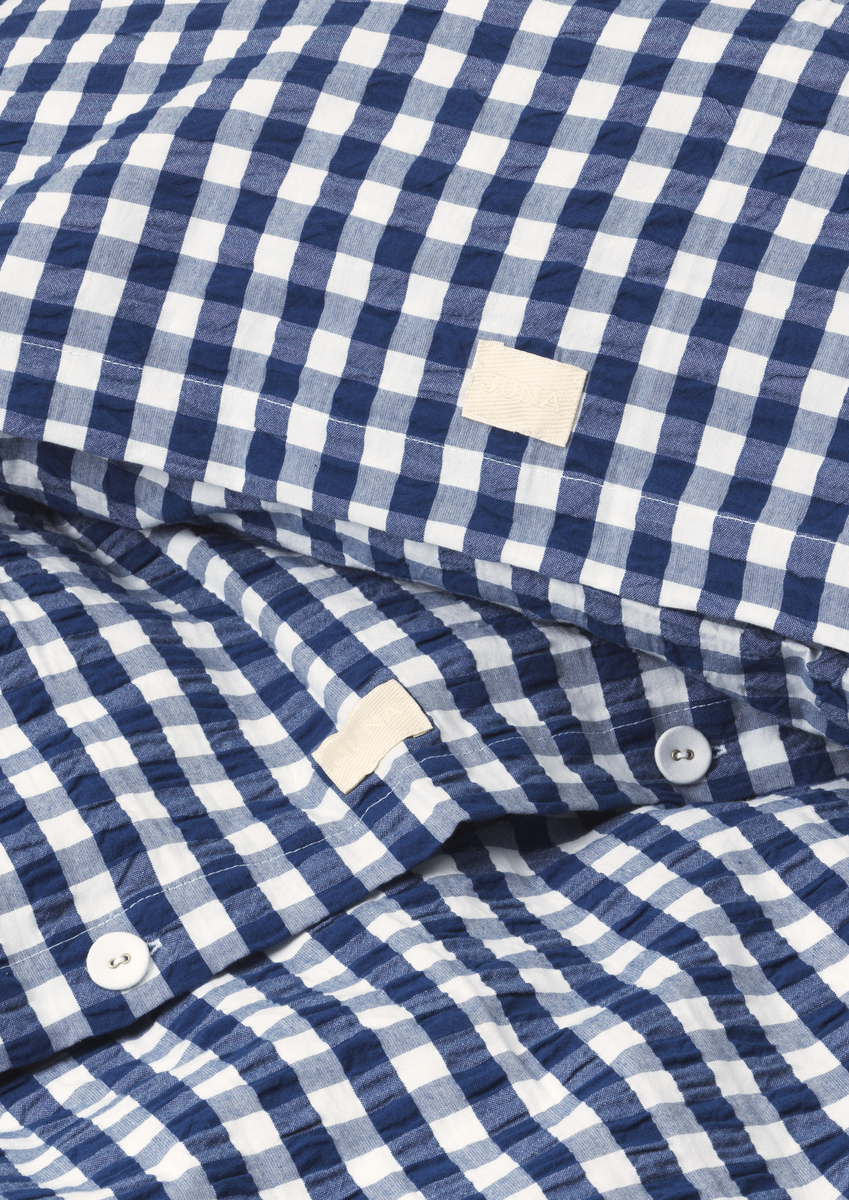 Organic Cotton Bed Linens - Dark Blue / White